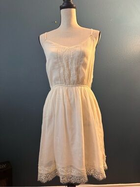 Hollister Cream Lace-Trim Spaghetti Strap Mini Dress